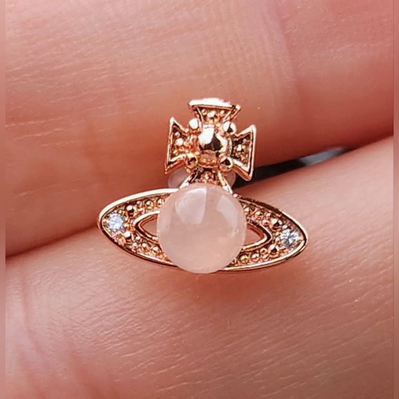 Rose Quartz, 925 Sterling Silver Stud Earrings. Gold Plated Crystal Jewlery - Picture 4 of 5